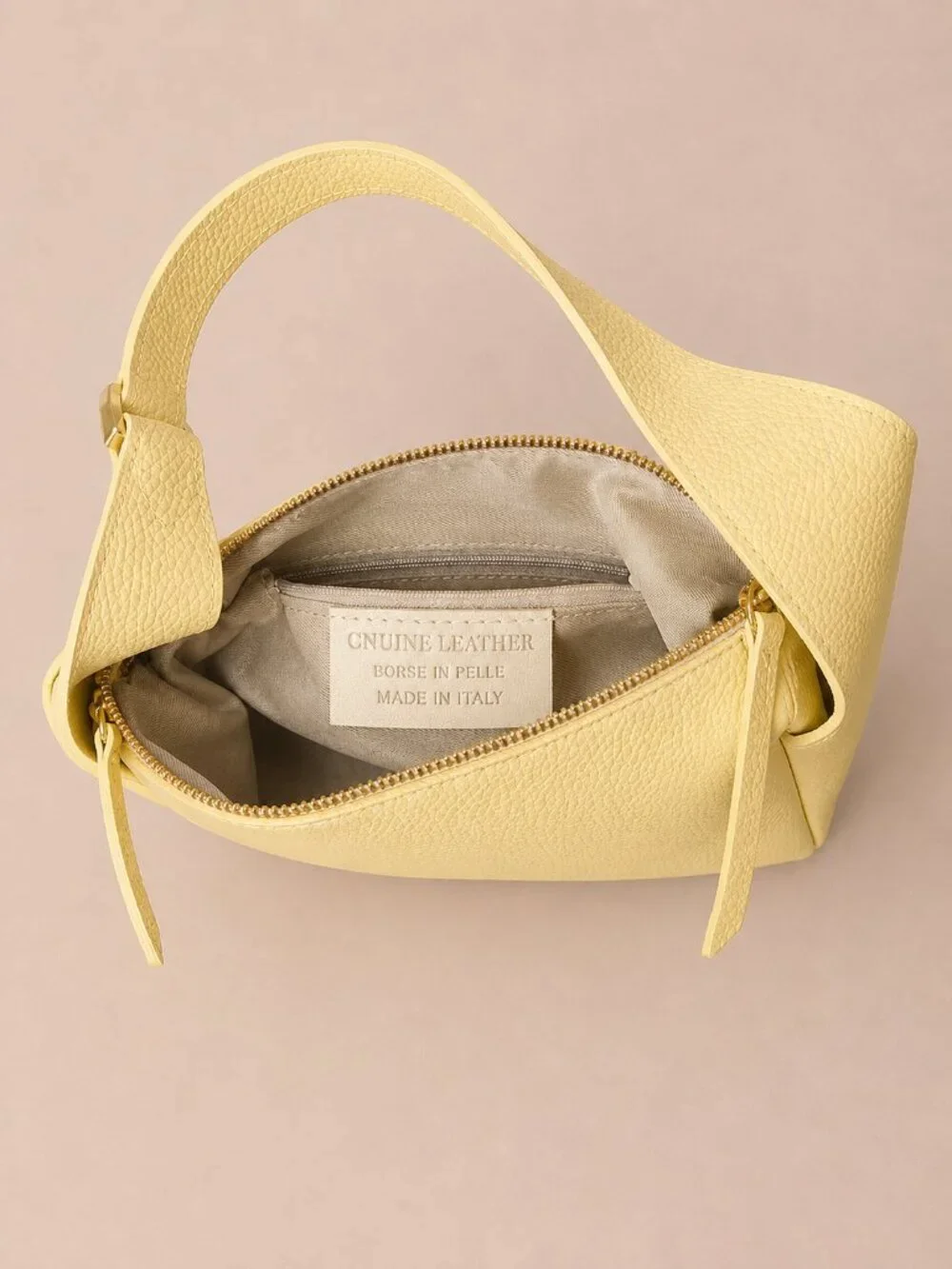 Butter Yellow Italian Leather Small Crossbody Shoulder Bag, Pebbled Handbag